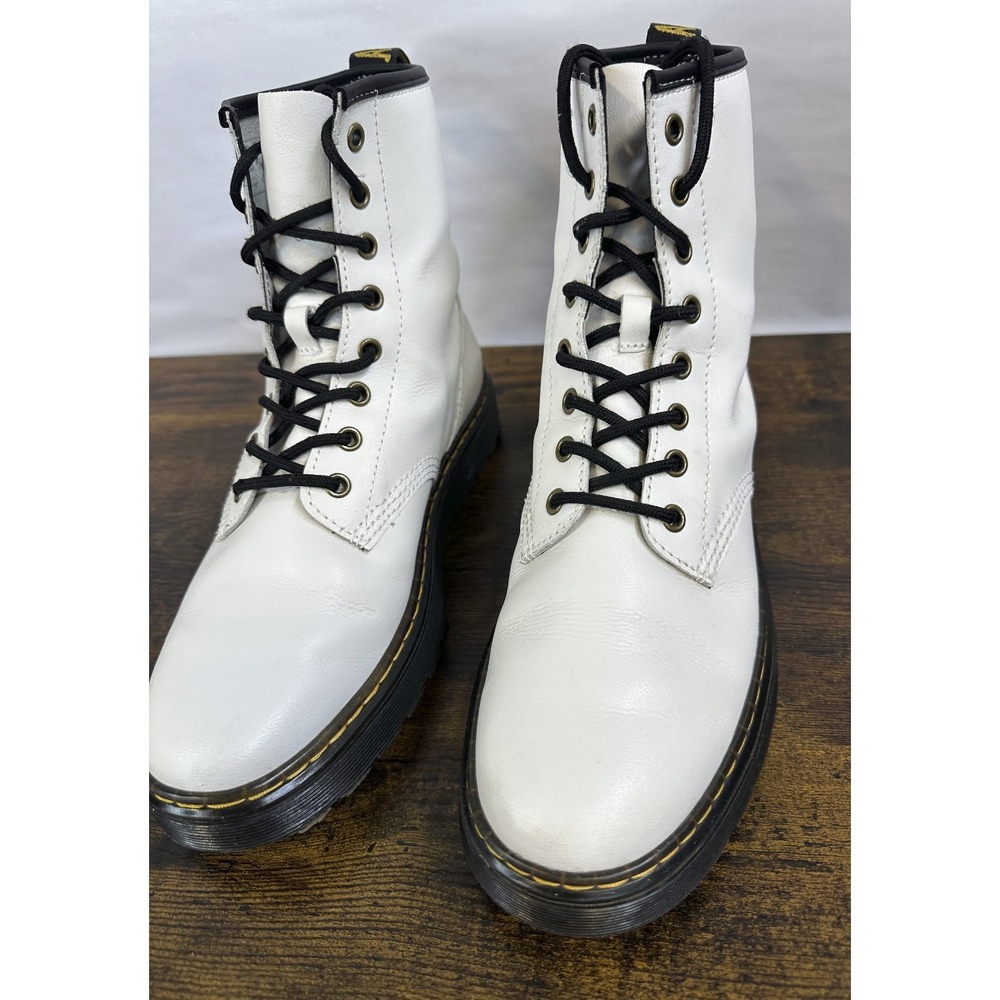 Dr. Martens Zavala White Leather Lace Up Combat Ankle Boots Women's 10 Men's 9 - Picture 7 of 16